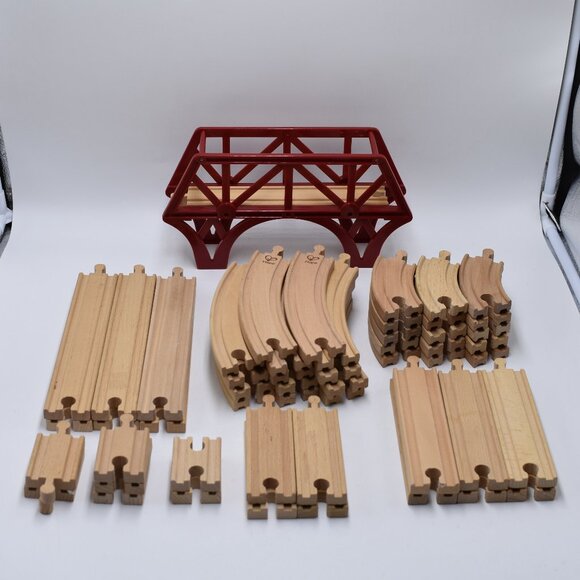 Lot of over 45 TRACK LOT Curves Ramps Straights Ascending Wooden Railway… - Picture 1 of 9